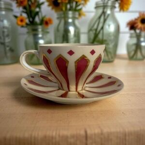 Meritage Hot Pink and Gold Cup and Saucer